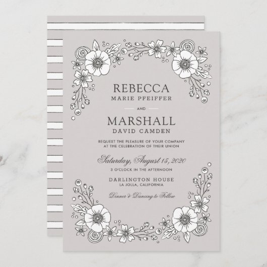  Blooms - uitnodiging voor een huwelijk - grijs (Voorkant / Achterkant)