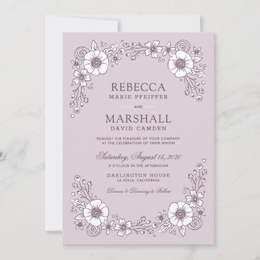  Blooms - uitnodiging voor een huwelijk met Paars (Voorkant)