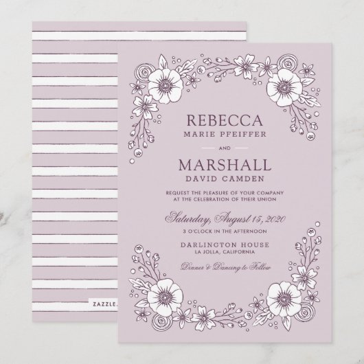  Blooms - uitnodiging voor een huwelijk met Paars (Voorkant / Achterkant)