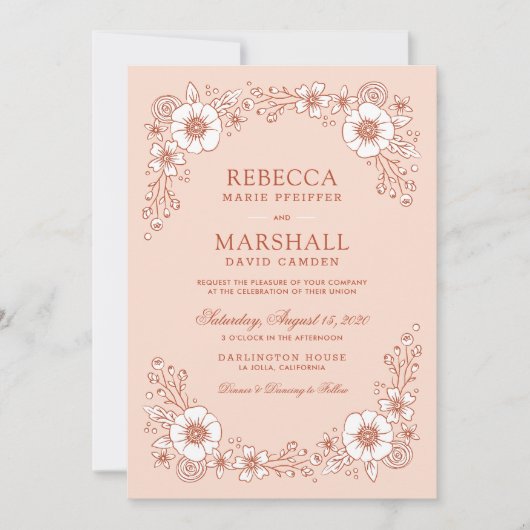 Blooms - uitnodiging voor een huwelijk - Oranje (Voorkant)