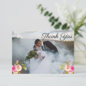 Blooms Waterverf 3 foto bruiloft dank u Bedankkaart (Staand voorkant)