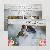 Blooms Waterverf 3 foto bruiloft dank u Bedankkaart (Voorkant / Achterkant)