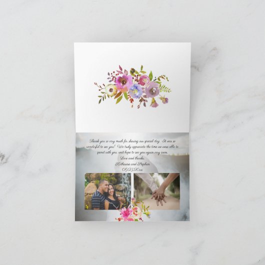 Blooms Waterverf 3 foto bruiloft dank u Bedankkaart (Binnen)