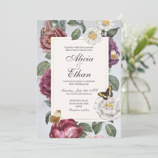 Blooms Wedding Modern Flowers Waterverf Kaart (Staand voorkant)