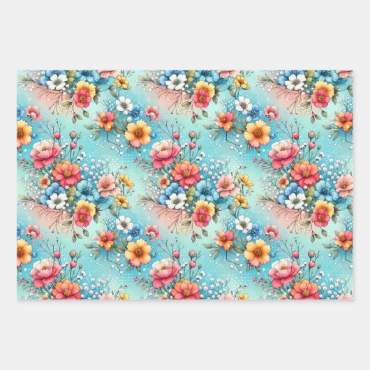 Bloomscape Blauw 3 Inpakpapier Vel (Voorkant 2)