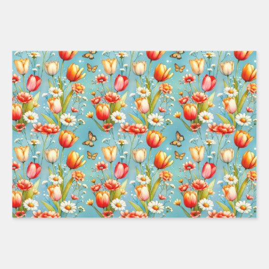 Bloomscape Blauw 3 Inpakpapier Vel (Voorkant)