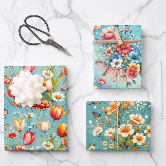 Bloomscape Blauw 3 Inpakpapier Vel (Voorkant)