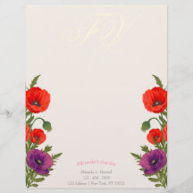 Bloomy Poppy Monogram Floral Business Letterhead