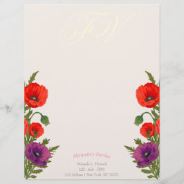 Bloomy Poppy Monogram Floral Business Letterhead Briefhoofd