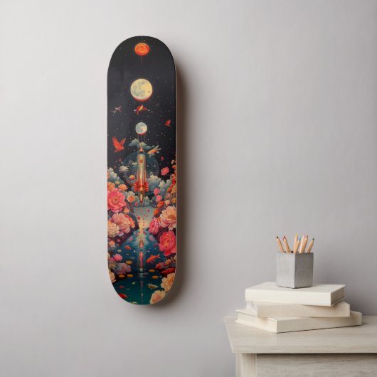Bloomy ruimte skateboard (Muurkunst)