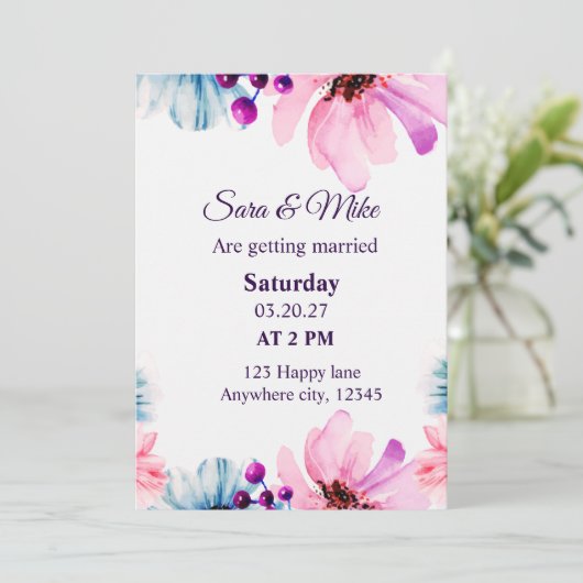 Bloos & Blauw Bloemend Save the Date Kaart (Staand voorkant)