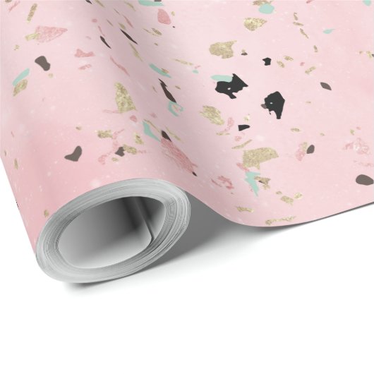 Bloos en gouden marmeren terrazzoontwerp cadeaupapier (Rol Hoek)