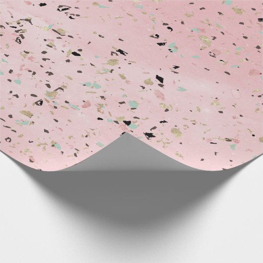 Bloos en gouden marmeren terrazzoontwerp cadeaupapier (Hoek)