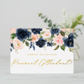 Bloos en Navy Bloemen Wees Mijn Persoonlijke Assis Folie Uitnodiging (Staand Voorkant)
