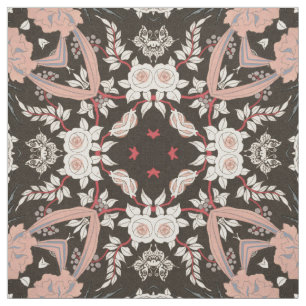 bloos, koraal, en zwarte art deco bloemenstof stof