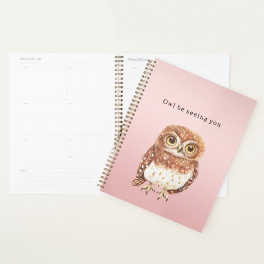 Bloos Roze Bruine Uil Ik Zie Je Later Planner (Display)