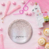 Bloos Roze Gouden Glitter Meisjesachtige Monogram  Papieren Bordje (Feest)