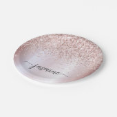 Bloos Roze Gouden Glitter Meisjesachtige Monogram  Papieren Bordje (Gekanteld)