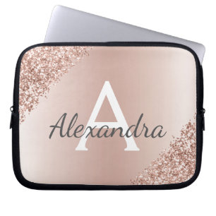 Bloos Roze toenam Gouden Metaal schitteren Laptop Sleeve