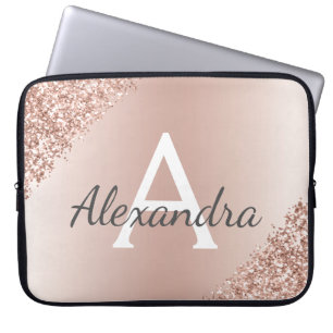 Bloos Roze toenam Gouden Metaal schitteren Laptop Sleeve