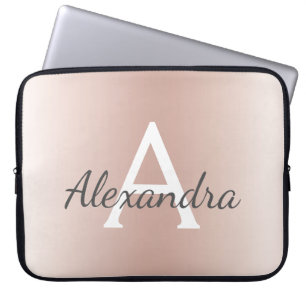 Bloos Roze toenam Gouden MetaalMonogram Ombre Laptop Sleeve
