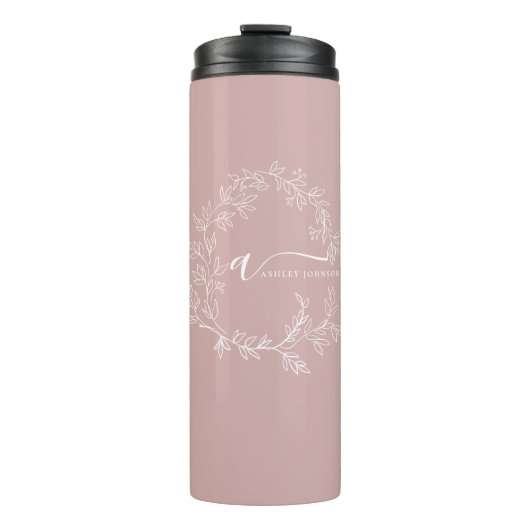 Bloos Stof Roze Modern Script Meisjesachtig Monogr Thermosbeker (Voorkant)