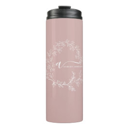 Bloos Stof Roze Moderne Script Meisjesachtige Mono Thermosbeker