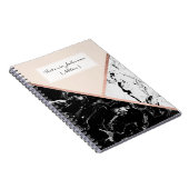 Bloos zwart wit marmer toenam gouden kleurenblok notitieboek (Rechterzijde)