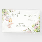 Blos Bloemen Bunny Het is een Meisje Douche Welkom Spandoek (Horizontaal)