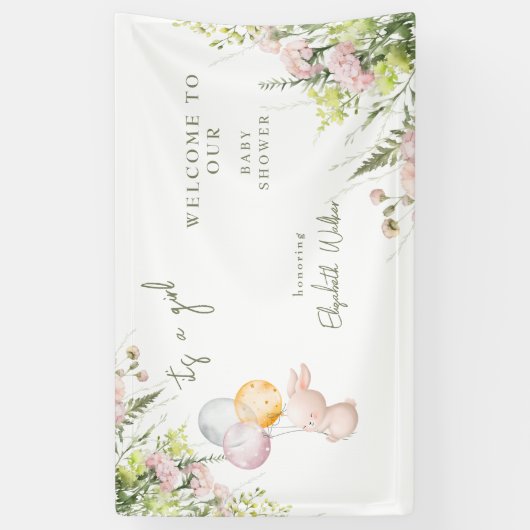 Blos Bloemen Bunny Het is een Meisje Douche Welkom Spandoek (Verticaal)