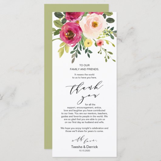 Blos Bloemen Groen Plaats Instelling Dank u kaart (Voorkant / Achterkant)