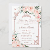 Blos Bloemen Zoet 16 Roos Goud Quinceañera Foto Save The Date (Voorkant)