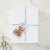 blos bruine beer bloemig aquarel cadeaulabel (Met Touw)