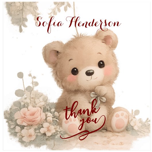 blos bruine beer bloemig aquarel sticker