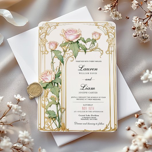 Blos en Goud Bloemen Huwelijksuitnodiging Kaart