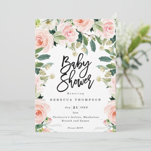 Blos en groen Boho Modern baby shower Kaart (Staand voorkant)