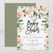 Blos en groen Boho Modern baby shower Kaart (Voorkant / Achterkant)