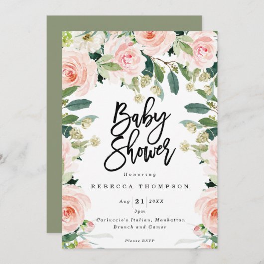 Blos en groen Boho Modern baby shower Kaart (Voorkant / Achterkant)