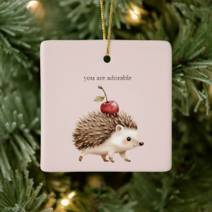 Blos Roze Rode Kers Schattige Egel Keramisch Ornament