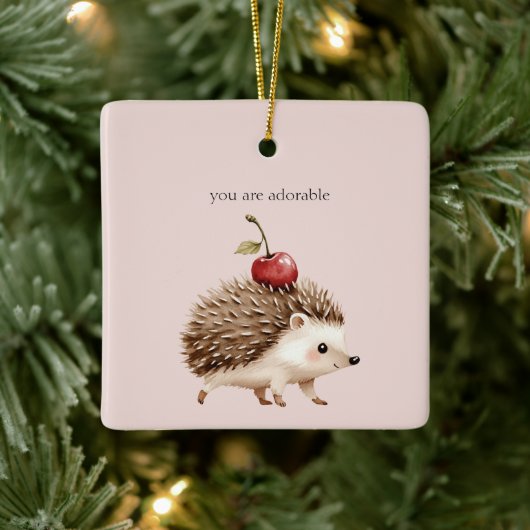 Blos Roze Rode Kers Schattige Egel Keramisch Ornament (Boom)