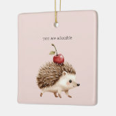 Blos Roze Rode Kers Schattige Egel Keramisch Ornament (Links)
