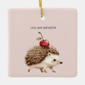 Blos Roze Rode Kers Schattige Egel Keramisch Ornament (Voorkant)