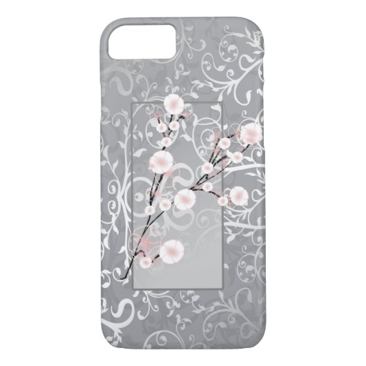 Blosom Flowers Silver Damask Case-Mate iPhone Case (Achterkant)