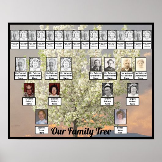 Blossingboom - foto van twee families | Roze zonne Poster (Voorkant)