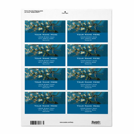 Blossom Almond Tree, Vincent van Gogh. Etiket (Full Sheet)