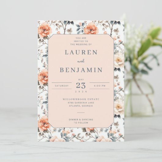 Blossom and Vow Wedding Kaart (Staand voorkant)