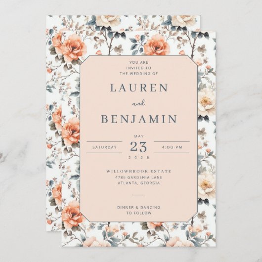 Blossom and Vow Wedding Kaart (Voorkant / Achterkant)