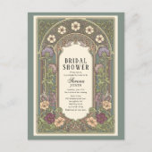 Blossom Art Nouveau Sage Vrijgezellenfeest Uitnodiging Briefkaart (Voorkant)