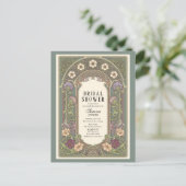 Blossom Art Nouveau Sage Vrijgezellenfeest Uitnodiging Briefkaart (Staand voorkant)