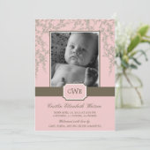 Blossom Baby Birth Announcement (roze) Aankondiging (Staand voorkant)